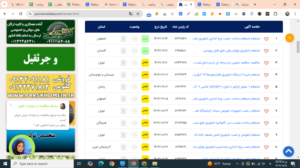 مناقصه تابلو برق
