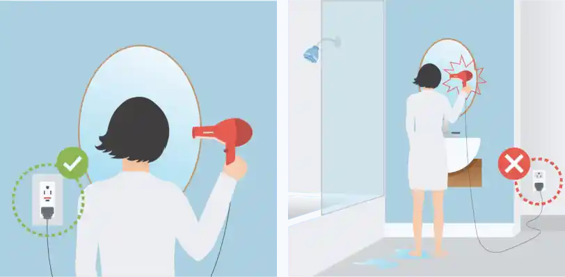 پرهیز از استفاده در محیط‌های مرطوب از نکات ایمنی در هنگام استفاده از وسایل برقی
