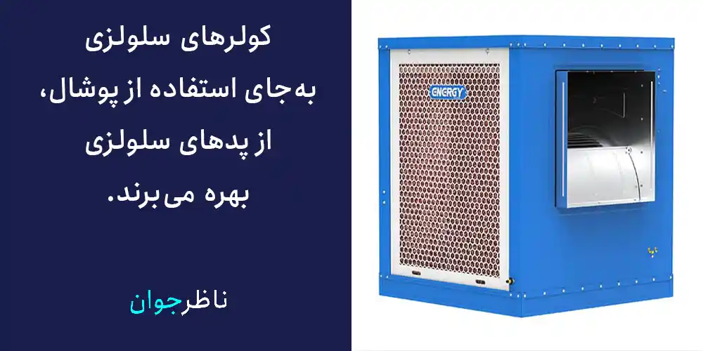 کولرهای سلولزی به‌جای استفاده از پوشال، از پدهای سلولزی بهره می‌برند.