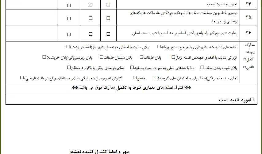 چک لیست نظارت معماری 